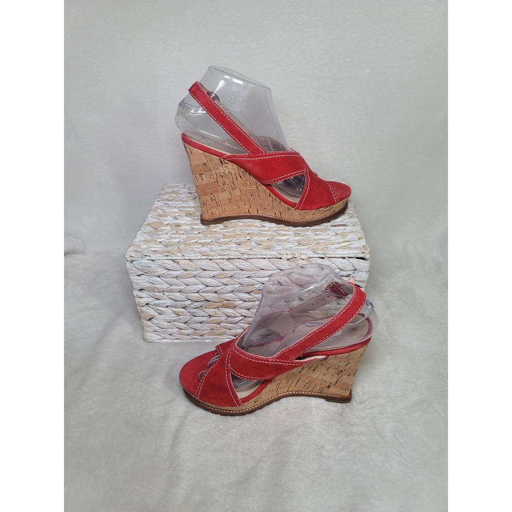 Diane Von Furstenberg Y2K Wedge Sandals Red Suede Resortwear Vacation Size 7